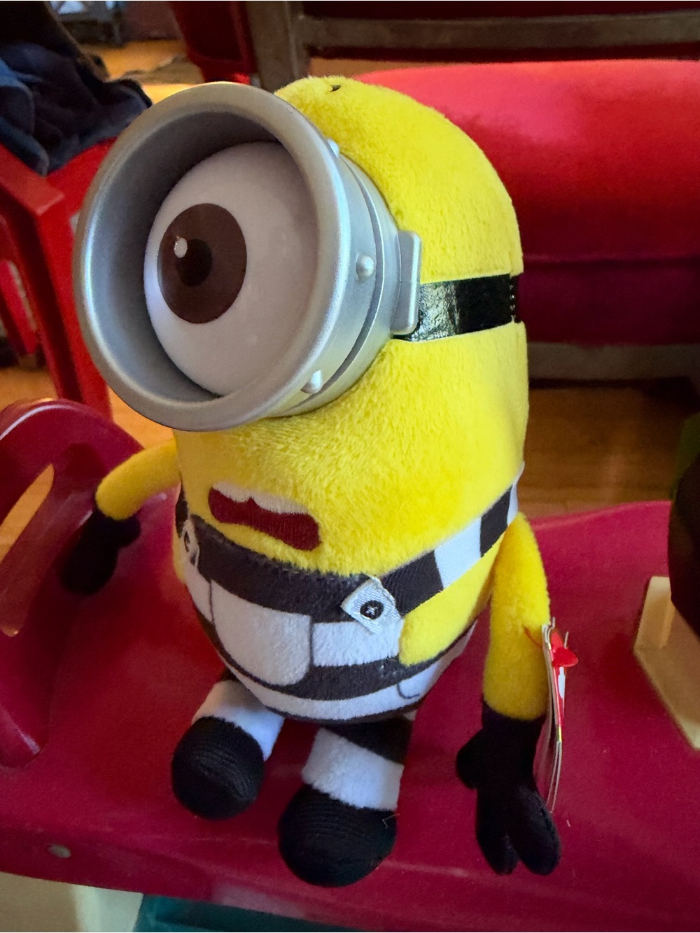 Ty Yellow Minion Plush with Black & White Striped Outfit NWT
